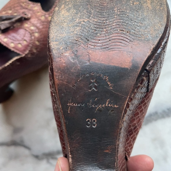 Vintage Henry Beguelin brown snakeskin leather sling back platforms - Picture 6 of 11